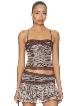 Tiger Mist - Vira Women's Lace Trim Mesh Corset & Bustier Brown