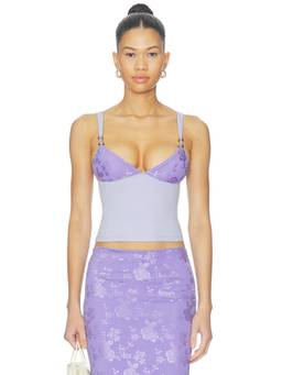 Tiger Mist - Orly Women's Floral Mesh Trim Bodysuit Lavender