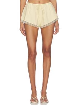 Tularosa - Marielle Women's Lace Trim Seersucker Sleep Shorts Yellow