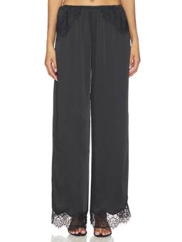 Tularosa - Satin Lace Trim Women's Pocket Pajama Pant Black