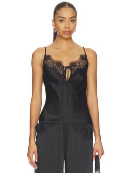 Tularosa - Sophia Women's Lace Trim Satin Cami Top Black