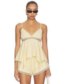 Tularosa - Seersucker Female Lace Trim Babydoll Yellow