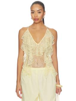 Tularosa - Salone Women's Sheer Ruffle Lace Trim Camisole Cream