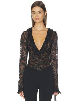 Tularosa - Molley Women's Sheer Lace V-Neck Bodysuit Black