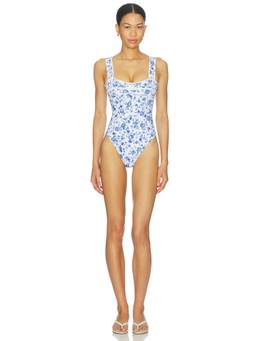 Tularosa - Frances Women's Floral Square Neck One-Piece Swimsuit Blue