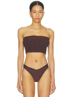 Tularosa - Smocked Women's Unpadded Strapless Bikini Top Brown
