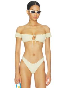 Tularosa - Huntington Women's Off Shoulder Tie-Up Cut-Out Bikini Top Yellow