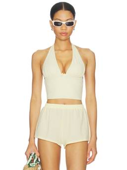 Tularosa - Hampton Women Halter Tie-Up Seersucker Bikini Top Yellow