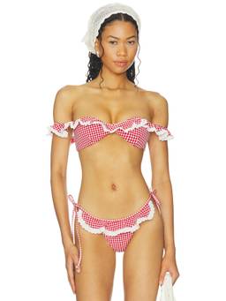 Tularosa - Pearla Women's Off Shoulder Lace Trim Bikini Top Red
