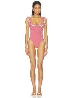 Tularosa - Pearla Women's Lace Trim Ruffle One-Piece Swimsuit Red