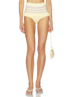 Tularosa - Dreamer Women's High Waist Mesh Panel Bikini Bottom Yellow
