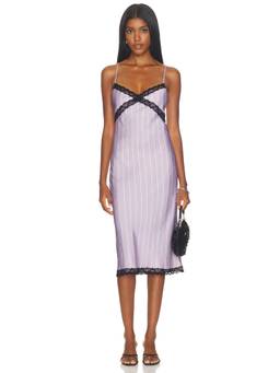 WeWoreWhat - Satin Stripe Women's Lace Trim Slip Dress Lavender