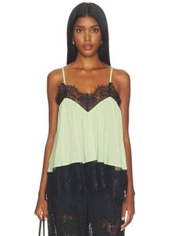 WeWoreWhat - Lace Voile Women's Lace Trim Adjustable Strap Cami Top Green