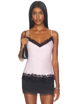 WeWoreWhat - Lace Trim Women's Adjustable Strap Satin Cami Top Pink