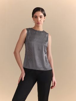 FableStreet - Satin Comfortable Fit Sleeveless Round Neck White Top