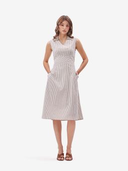 Strong And Brave - Formal White Striped Midi Dress