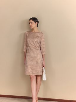 FableStreet - Satin Slim Fit Boat Neck Dress