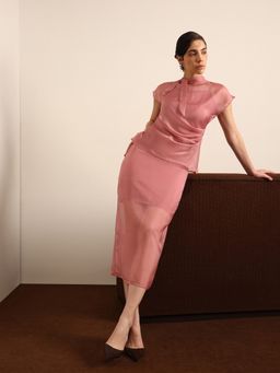 FableStreet - Dusky Pink Organza Top with Skirt