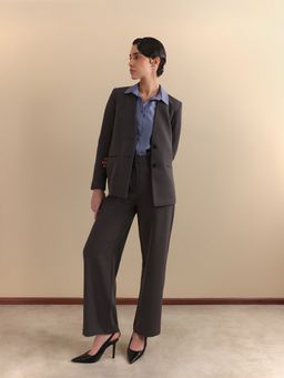 FableStreet - Grey Tailored Fit Single-Breasted Co-Ord Set