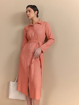 FableStreet - Viscose Regular Fit Peach Dress with Belt