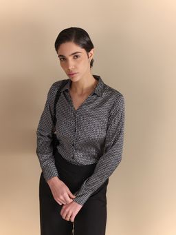 FableStreet - Satin Relaxed Fit Black Shirt