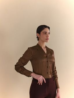 FableStreet - Satin Relaxed Fit Brown Shirt