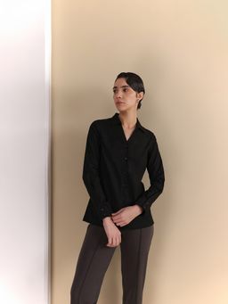 FableStreet - Cotton Regular Fit Black Shirt