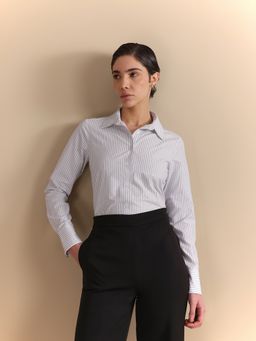 FableStreet - Relaxed Fit Collared Striped White Shirt