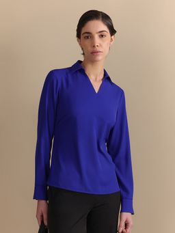 FableStreet - Regular Fit Full Sleeves Blue Top