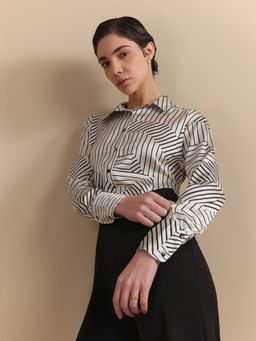 FableStreet - Satin Relaxed Fit Off White Shirt