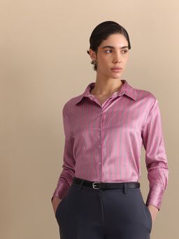 FableStreet - Satin Relaxed Fit Stripes Purple Shirt