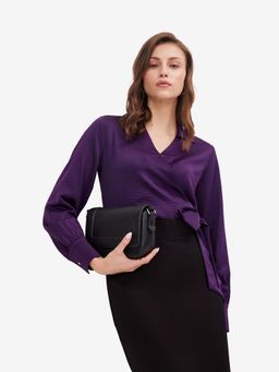 Strong And Brave - Purple Solid Wrap Top with Side Knot Detail