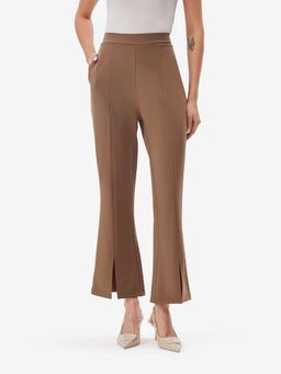 Strong And Brave - Khaki Flared Trousers with Front Slit