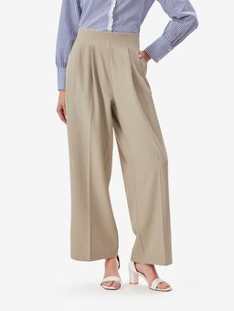 Strong And Brave - Off White Pleated Wide Leg Trousers