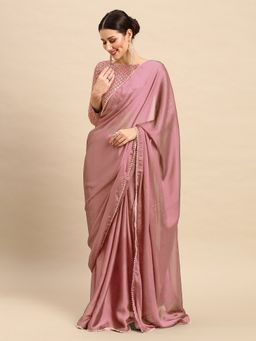 Akhilam - Womens Georgette Mauve Solid Designer Saree with Unstitched Blouse