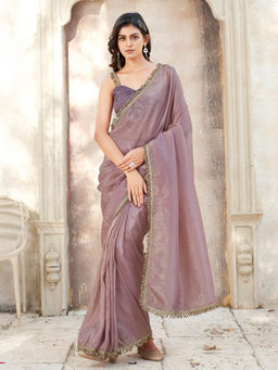 Tikhi Imli - Mauve Crunchy Saree with Unstitched Blouse