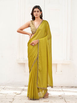 Tikhi Imli - Mustard Solid Saree with Unstitched Blouse