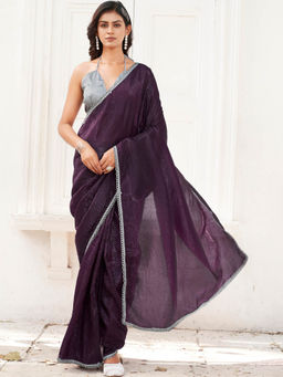 Tikhi Imli - Purple Crunchy Saree with Unstitched Blouse