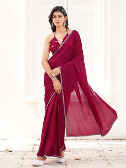 Tikhi Imli - Red Chinon Pre- Draped Saree with Unstitched Blouse