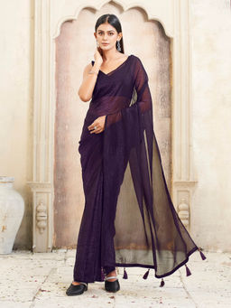 Tikhi Imli - Purple Shimmer Pre-Draped Saree with Unstitched Blouse