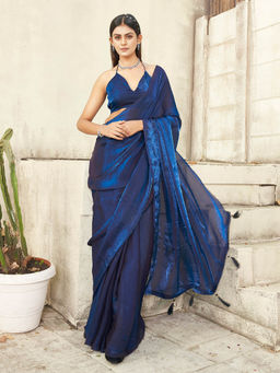 Tikhi Imli - Blue Colored Shimmer Saree with Unstitched Blouse