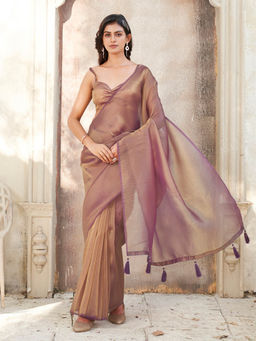 Tikhi Imli - Two Tone Purple Tissue Saree with Unstitched Blouse