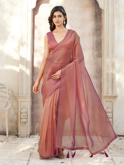 Tikhi Imli - Two Tone Pink Tissue Saree with Unstitched Blouse