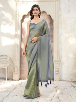 Tikhi Imli - Two Tone Blue Tissue Saree with Unstitched Blouse
