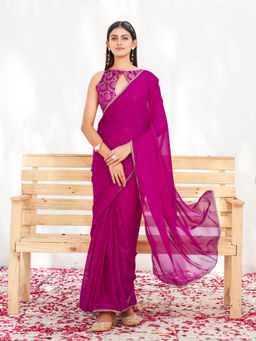 Tikhi Imli - Pink Colored Shimmer Pre-Draped Saree with Unstitched Blouse