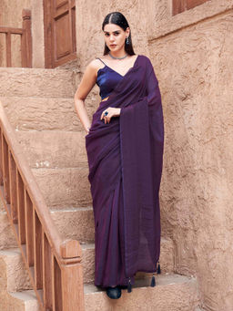 Tikhi Imli - Two-Tone Purple Saree with Unstitched Blouse