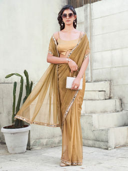 Tikhi Imli - Gold Shimmer Net Saree with Unstitched Blouse
