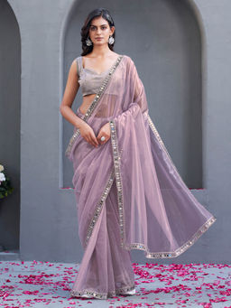 Tikhi Imli - Lavender Shimmer Net Saree with Unstitched Blouse