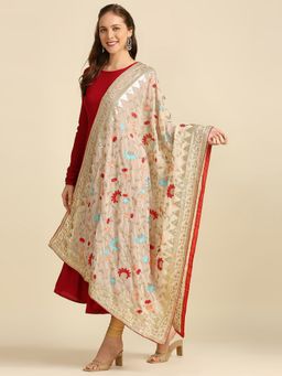 Dupatta Bazaar - Womens Beige & Multi-Color Embroidered Georgette Dupatta