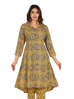 ARAMYA - Yellow Printed Collared Kurta